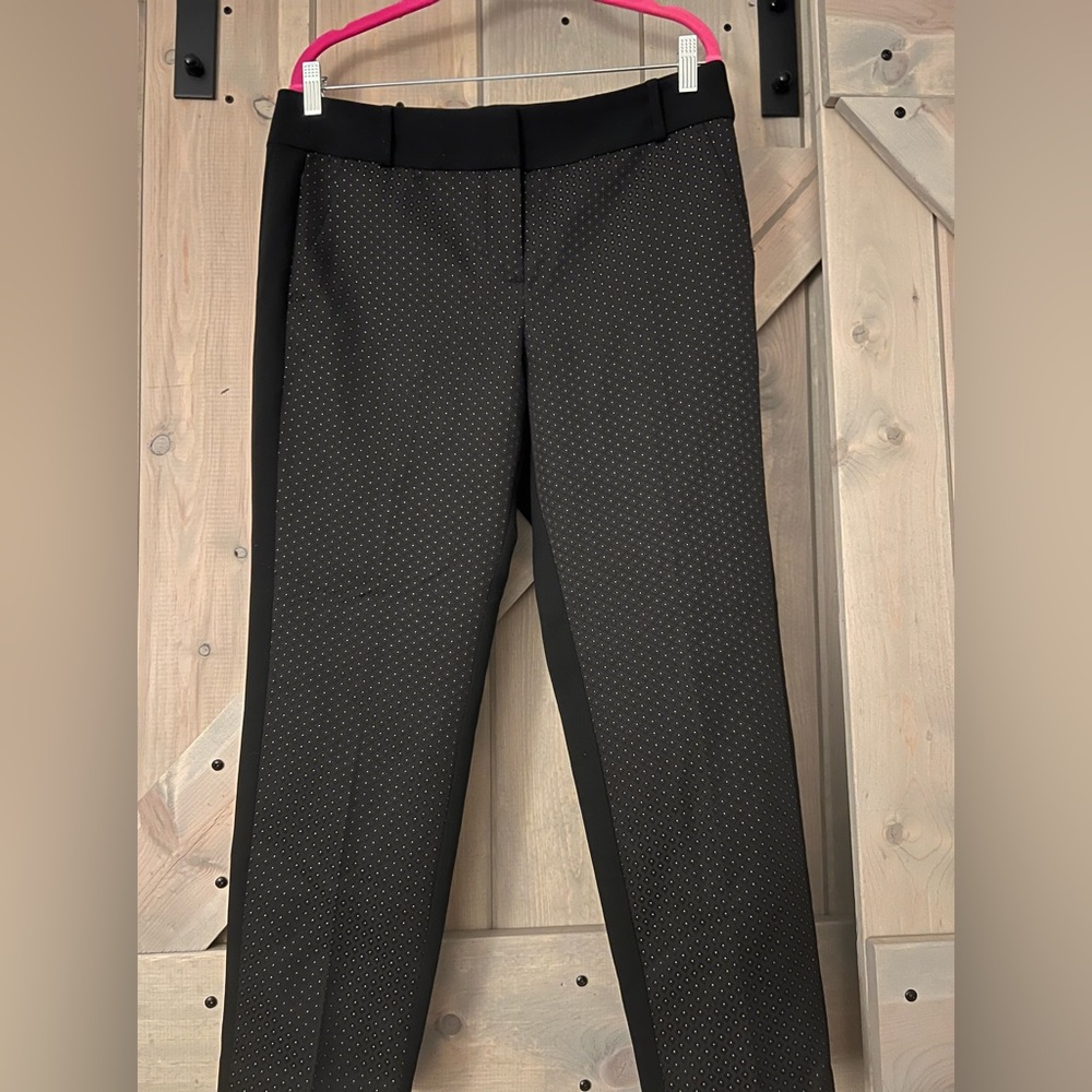 LOFT Black Cropped Ankle Pants with Micro Dot Texture